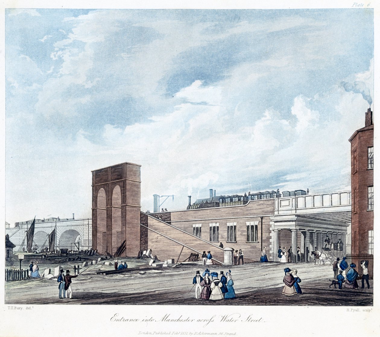 Eingang nach Manchester über Water Street, graviert von Henry Pyall, veröffentlicht von Ackermann & Co., 1831 von Thomas Talbot after Bury