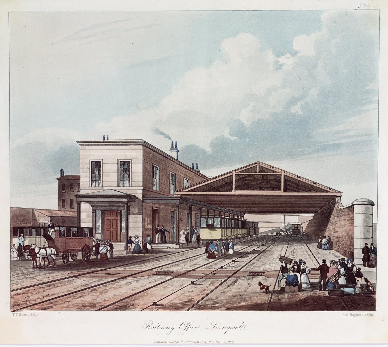 Das Eisenbahnbüro, Liverpool, graviert von S.G. Hughes, 1831 von Thomas Talbot after Bury