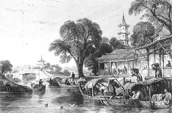Seidenfarmen in Hoo-Chen, graviert von J. Tingle von Thomas (after) Allom