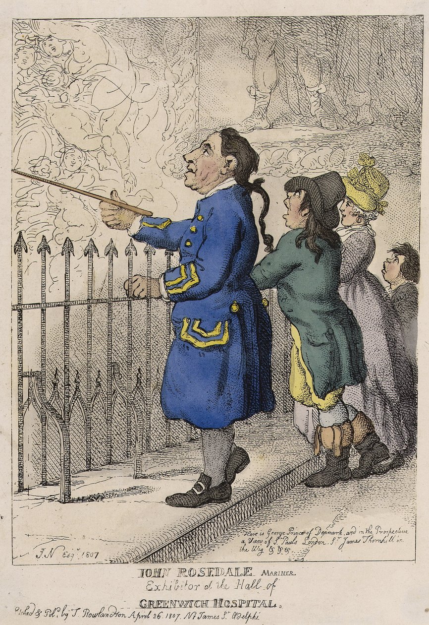 John Rosedale, Matrose, Besucherführer in der Lobby des Greenwich Hospital (England) von Thomas (after) Rowlandson