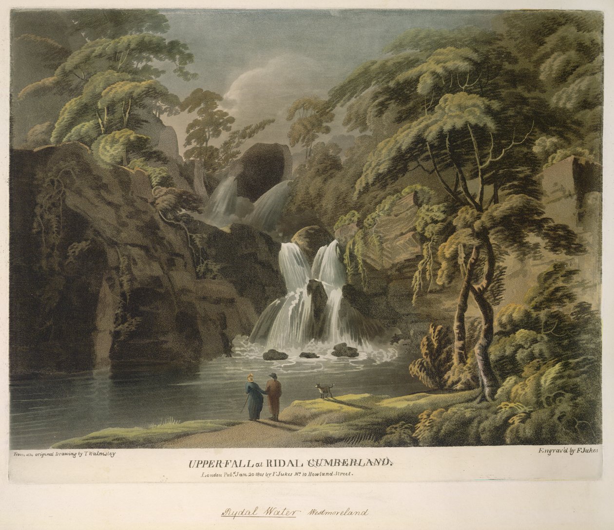 Oberer Wasserfall bei Ridal, Cumberland, graviert von F. Jukes von Thomas (after) Walmsley
