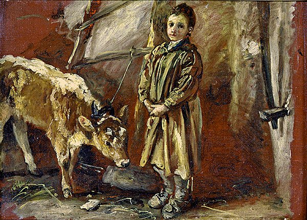 Junge mit angebundenem Kalb von Thomas Barker