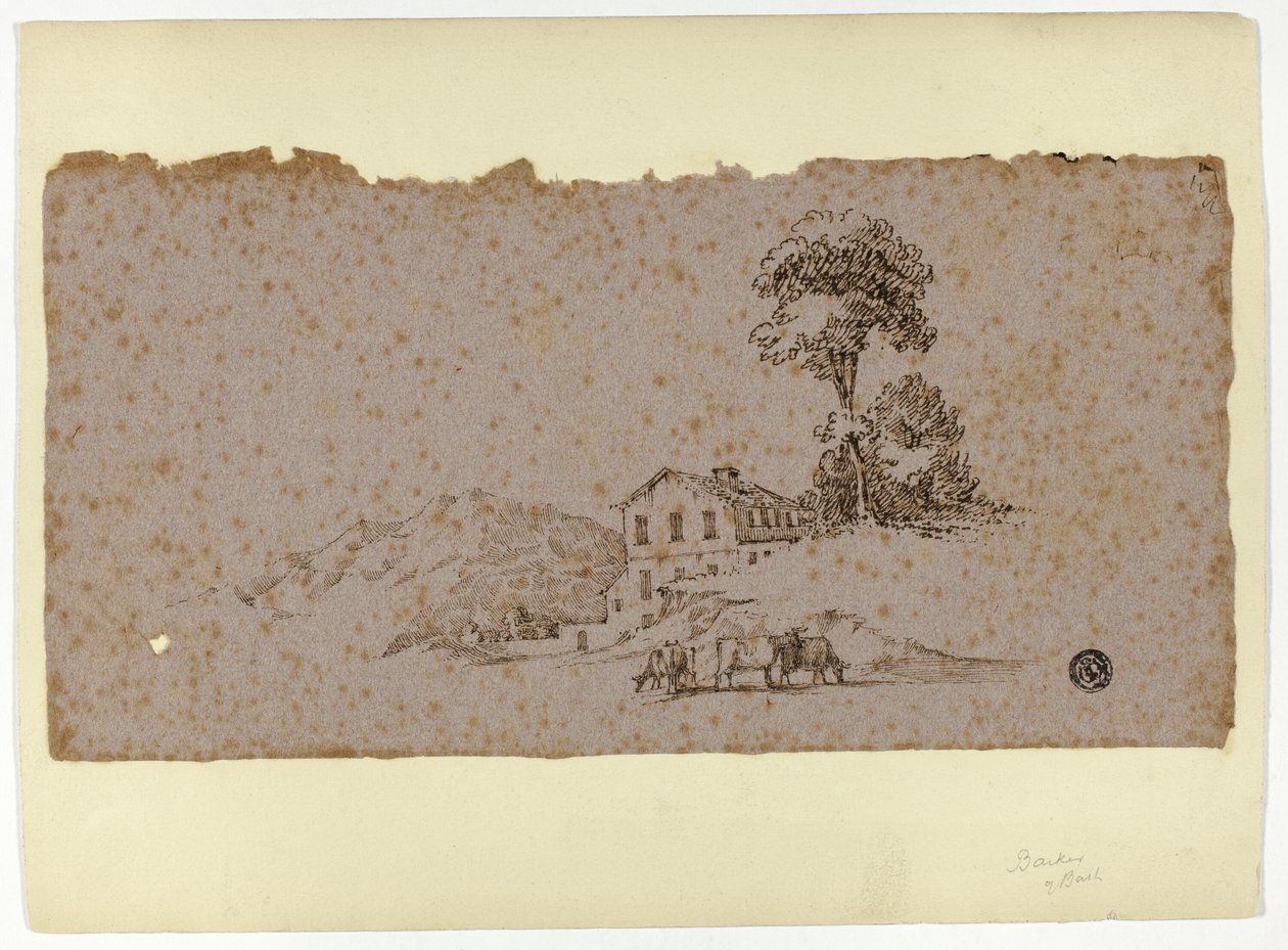 Bauernhaus in den Bergen mit Kühen im Vordergrund von Thomas Barker