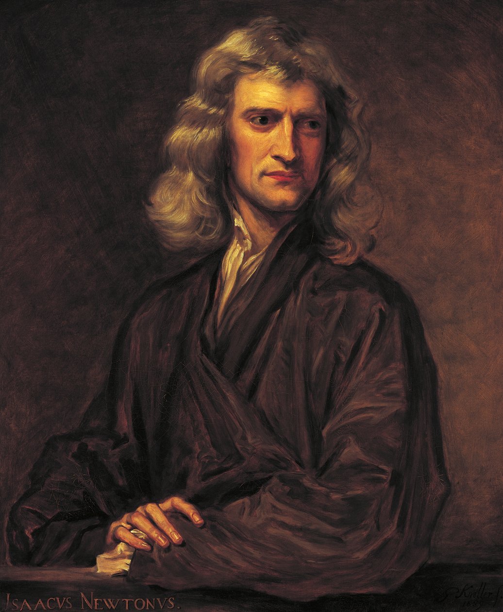 Porträt von Isaac Newton, nach dem Original von Sir Godfrey Kneller von 1689 von Thomas Barlow