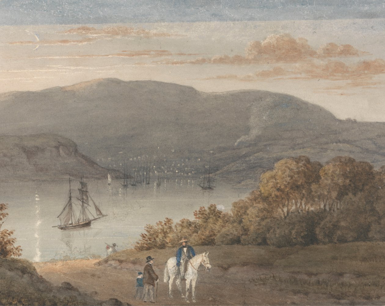 Port Louis von La Petite Montagne (Dämmerung) mit einem Reiter und Figuren im Vordergrund von Thomas Bradshaw