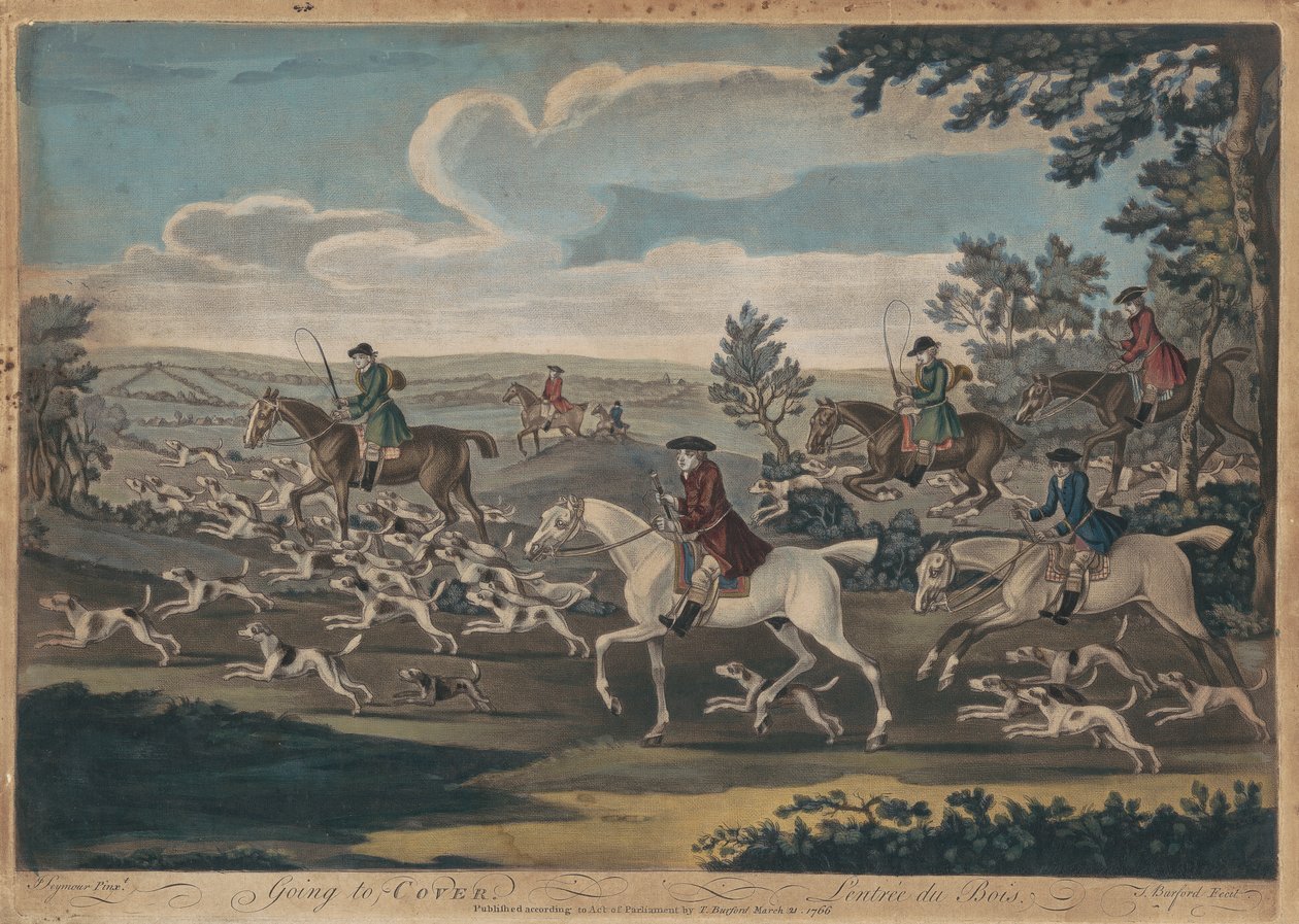 Jagd [Satz von vier]: 1. Auf dem Weg zur Deckung (Titel auch auf Französisch eingeschrieben) von Thomas Burford