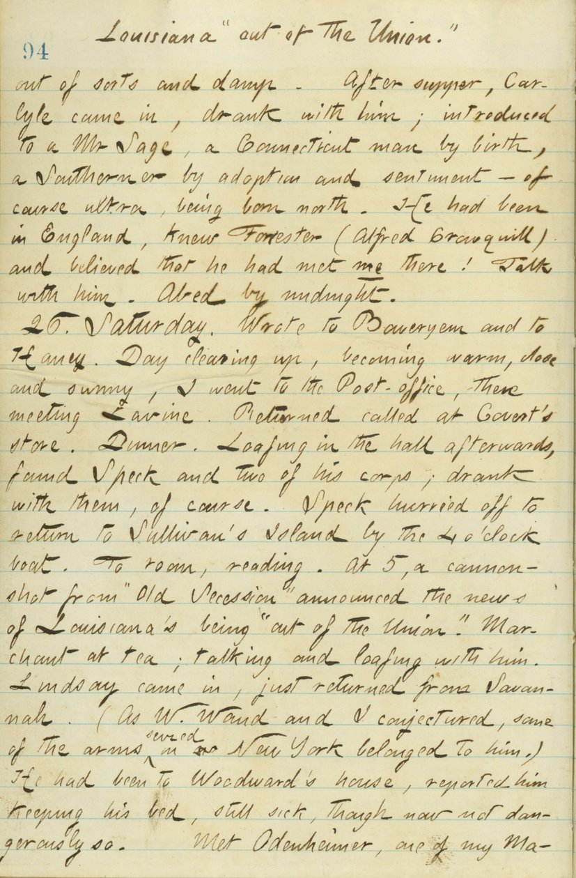 Thomas Butler Gunn Tagebücher - Band 15, Seite 104, 25. Januar 1861 von Thomas Butler Gunn