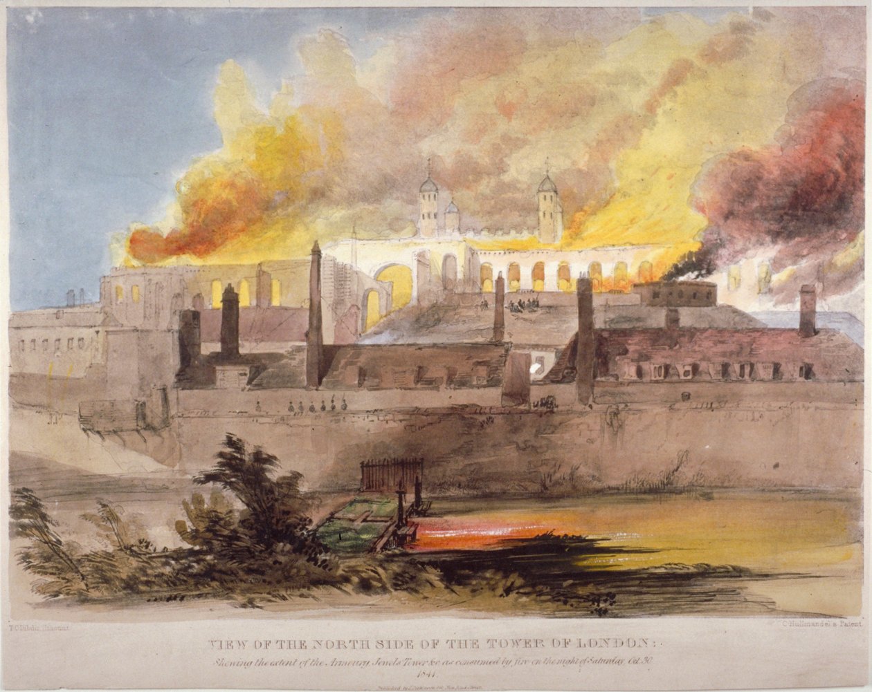 Feuer im Zeughaus im Tower of London, 30. Oktober 1841 von Thomas Colman Dibdin