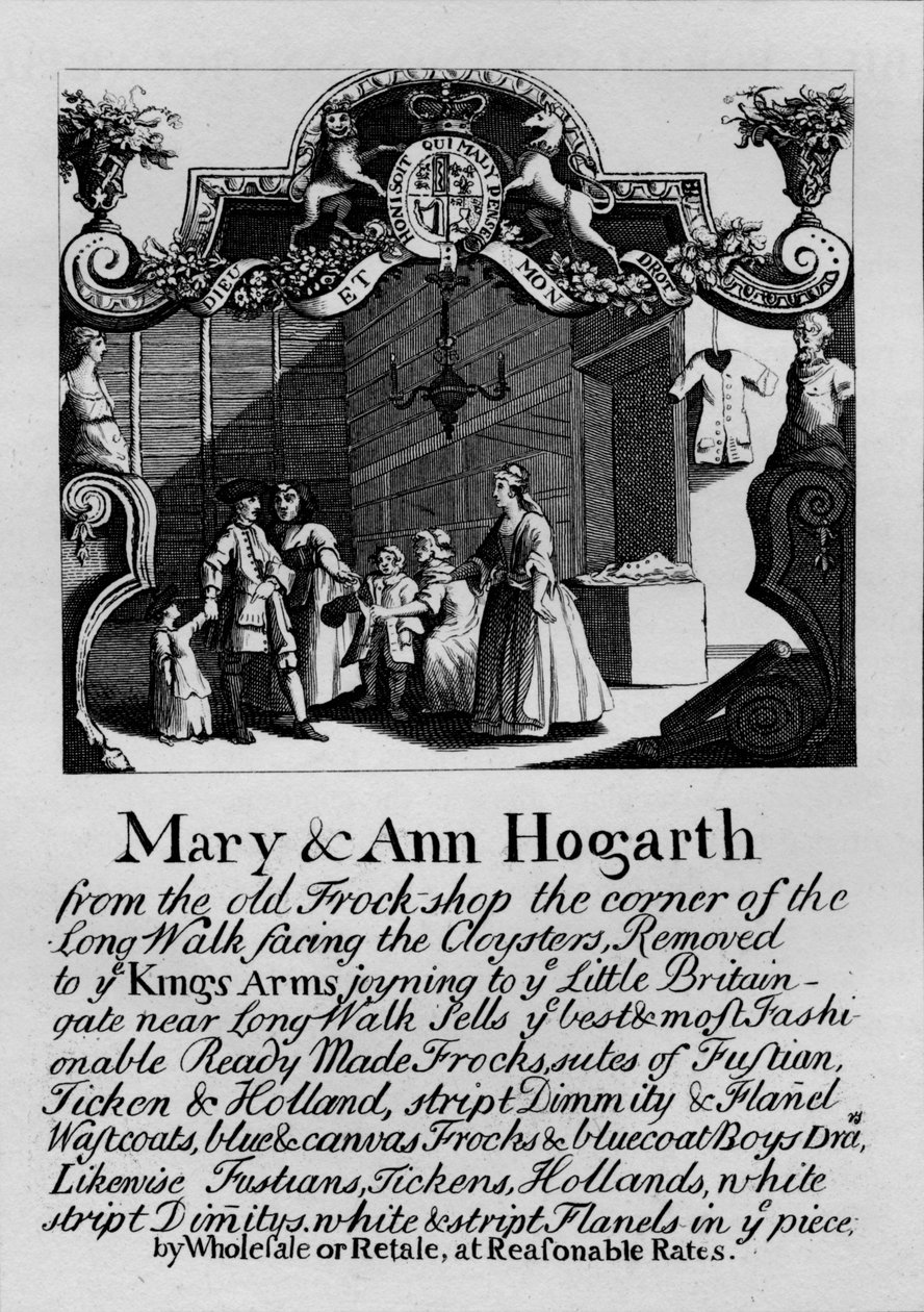 Handelskarte für Mary und Ann Hogarths Laden, 1807, 1827 von Thomas Cook