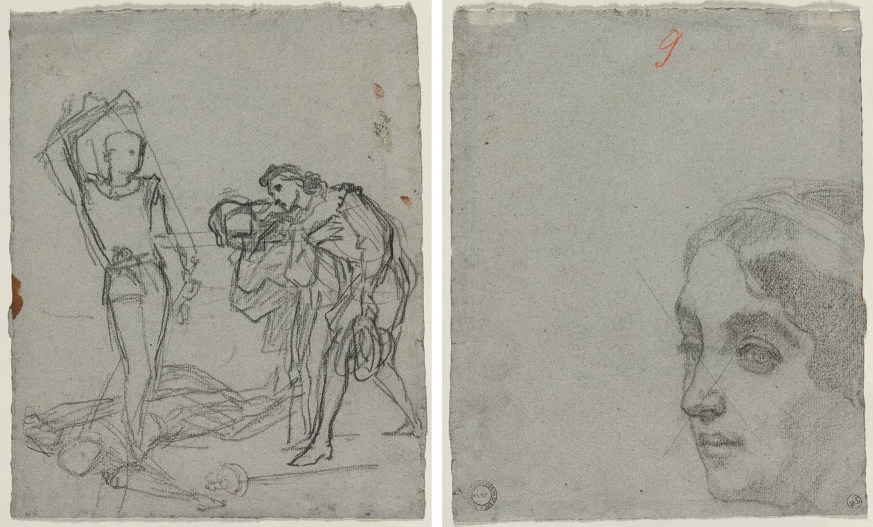 Duell nach dem Maskenball (recto); Kopf einer Frau (verso) von Thomas Couture