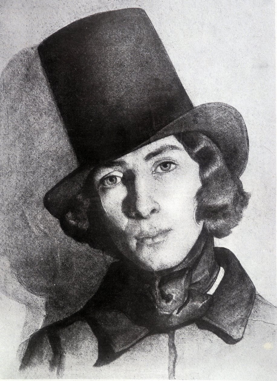 Porträt von Maurice Sand (1823-1889), Sohn von George Sand, 21 Jahre alt - undatiertes Zeichnung von Thomas Couture (1815-1879) - diese Zeichnung wurde lange Zeit für die seiner Mutter George Sand gehalten von Thomas Couture