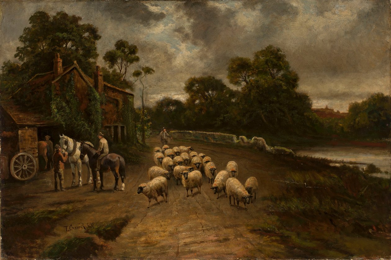 Genreszene mit Schafherde von Thomas Creswick