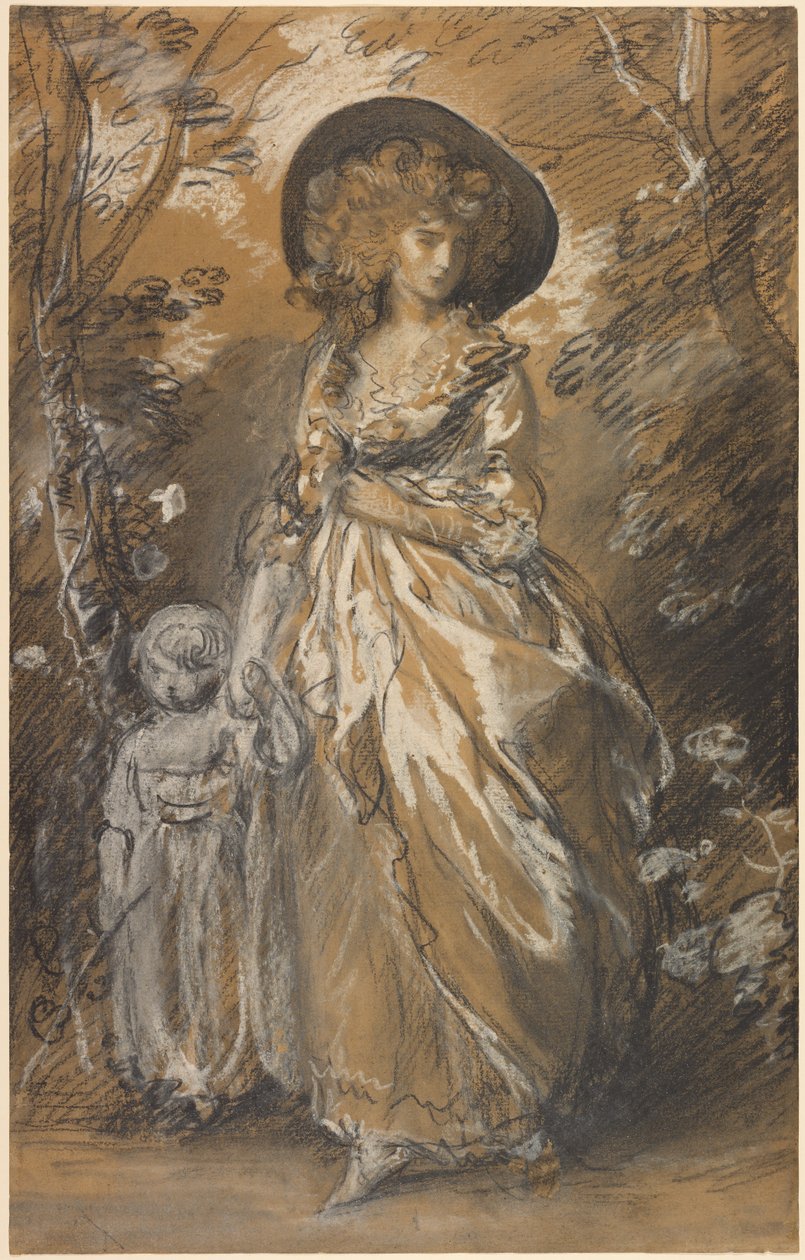 Eine Dame spaziert mit einem Kind im Garten von Thomas Gainsborough