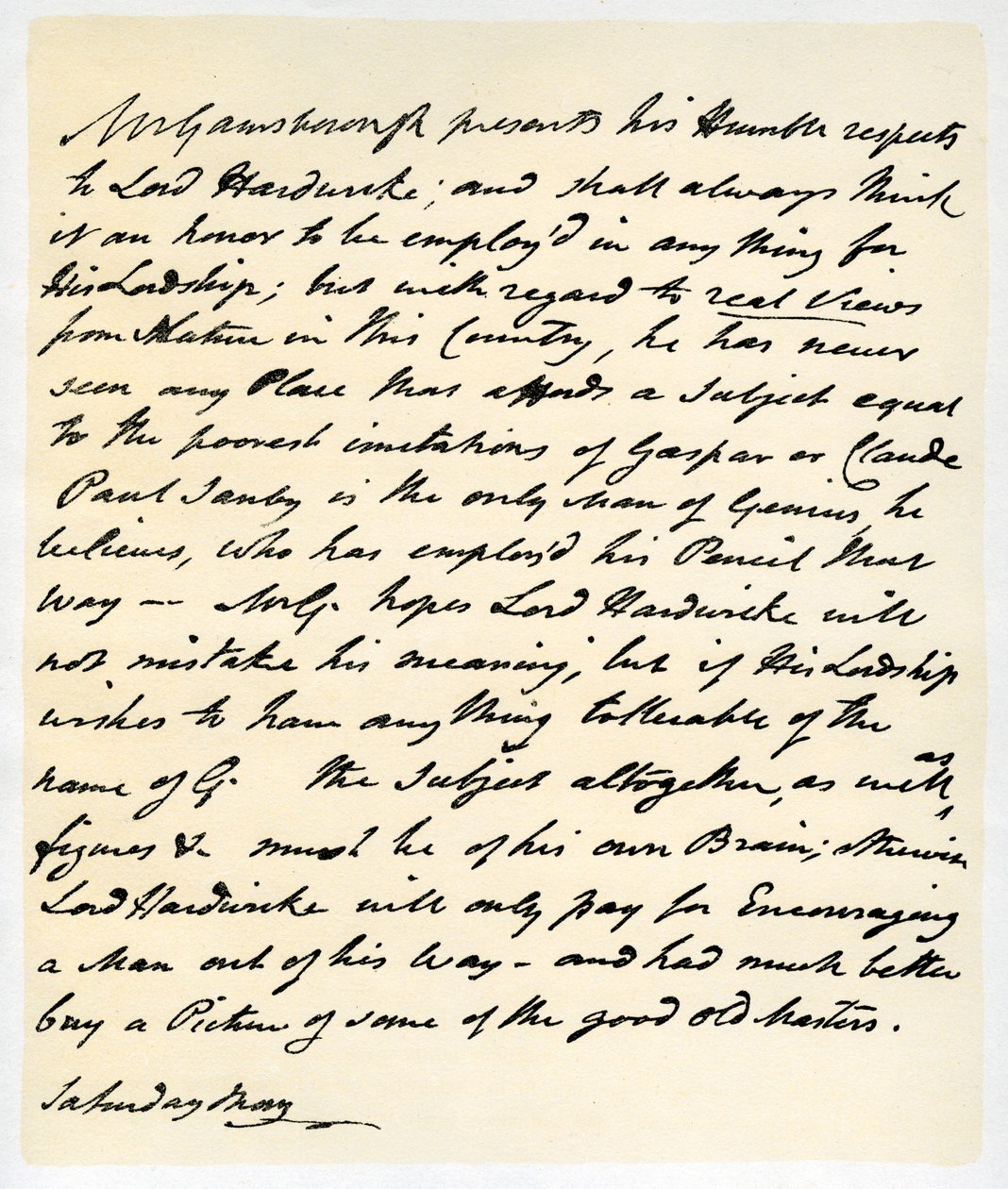 Brief von Thomas Gainsborough an Lord Hardwicke, um 1760-1770 von Thomas Gainsborough