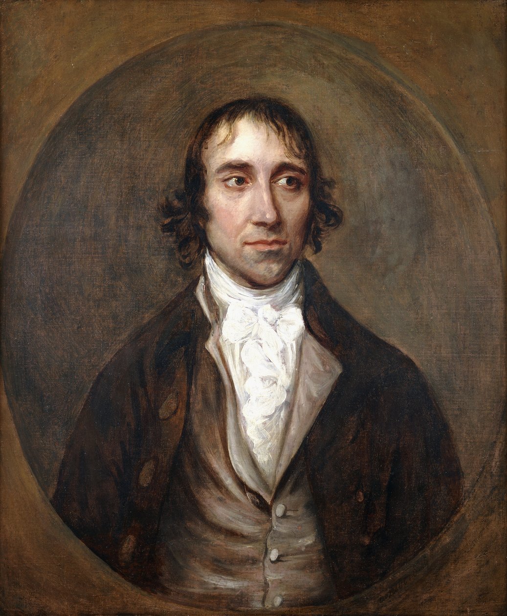 Porträt von John Gainsborough, dem Bruder des Künstlers, Brustlänge, in brauner Jacke und Weste und weißem Halstuch von Thomas Gainsborough