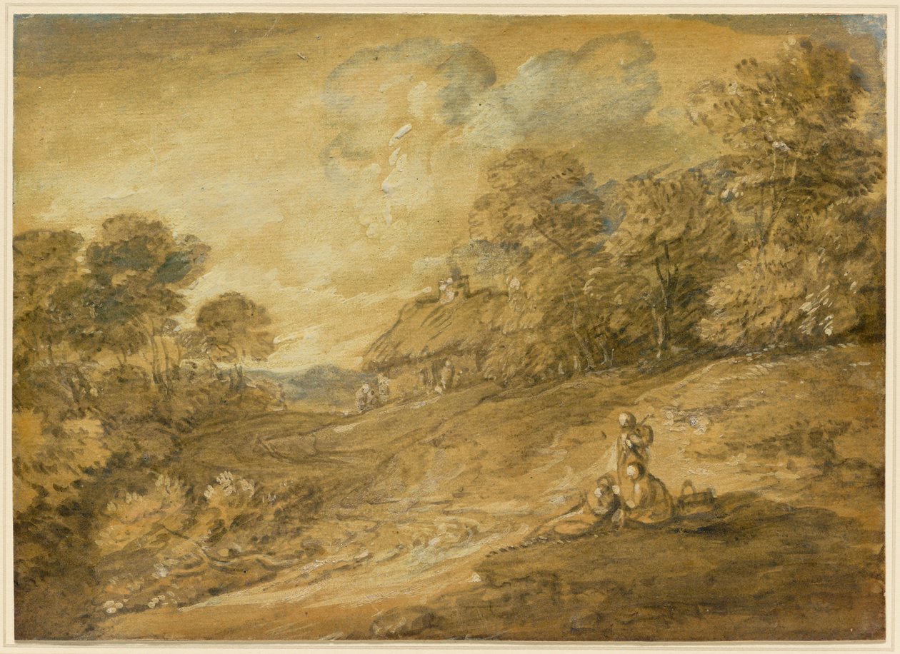Waldlandschaft mit Figuren und gewundenem Pfad zu einem Cottage von Thomas Gainsborough