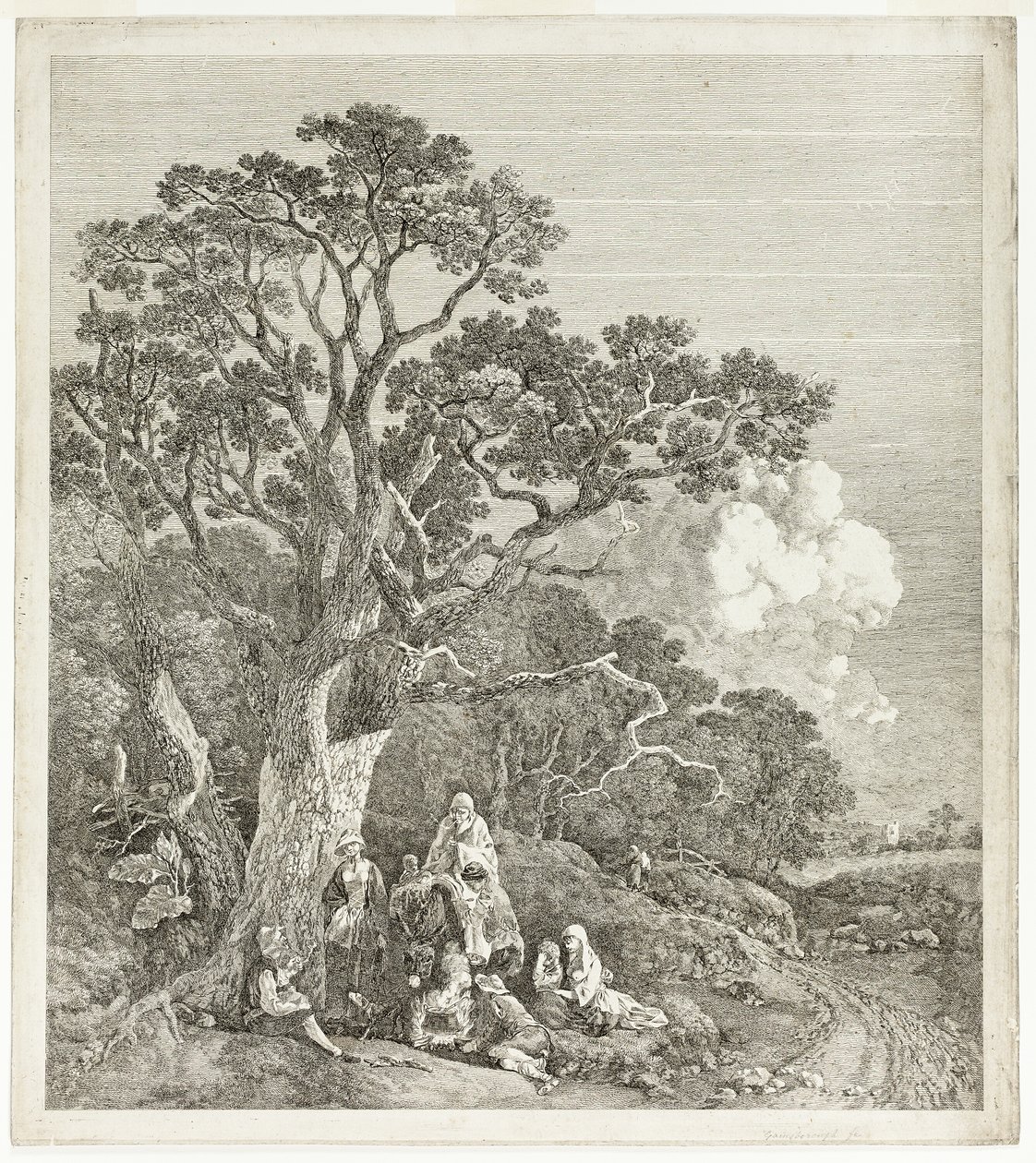 Bewaldete Landschaft mit Zigeunern um ein Feuer versammelt von Thomas Gainsborough