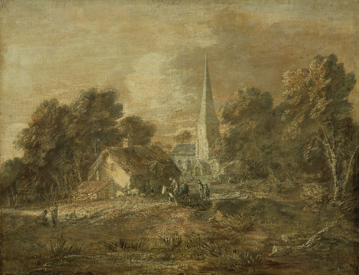 Waldlandschaft mit Dorfszene von Thomas Gainsborough