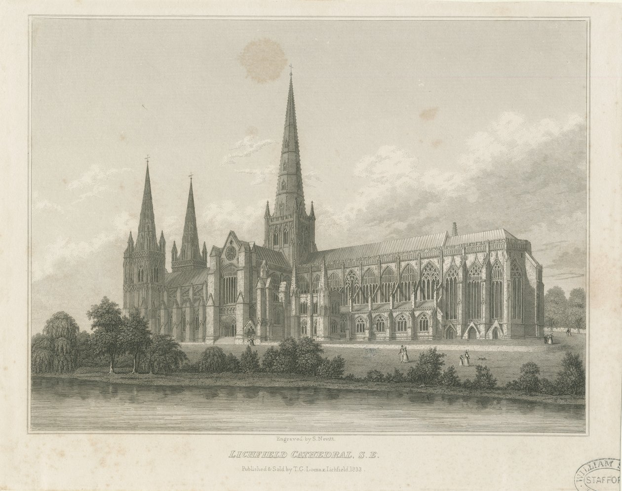 Lichfield Cathedral - Südostansicht: Gravur von Thomas George Lomax