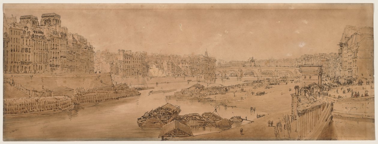 Eine Auswahl von zwanzig der malerischsten Ansichten in Paris: Blick auf die Stadt mit dem Louvre vom Pont Marie aus von Thomas Girtin