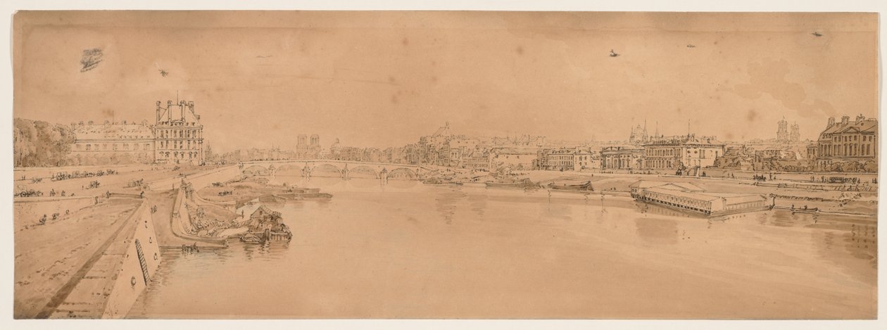 Eine Auswahl von zwanzig der malerischsten Ansichten in Paris: Blick auf die Tuillerien und die Brücke, aufgenommen von der Pont de la Concorde von Thomas Girtin