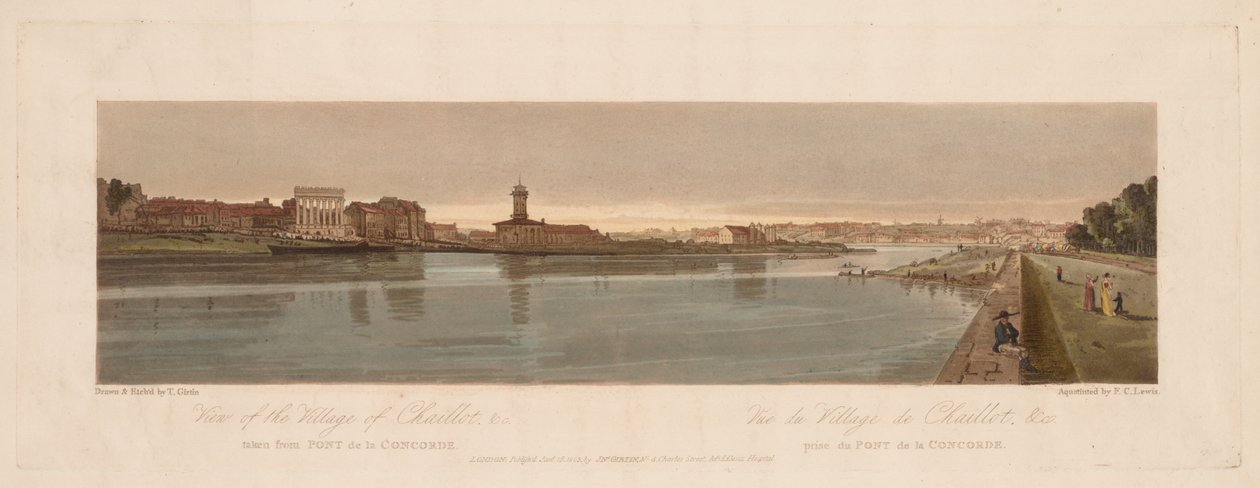 Auswahl von zwanzig der malerischsten Ansichten in Paris: Blick auf das Dorf Chaillot, &c vom Pont de la Concorde von Thomas Girtin