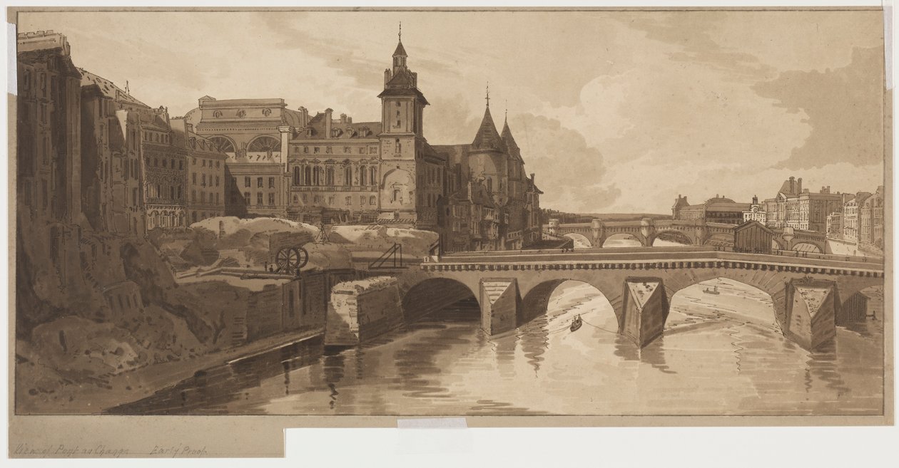 Eine Auswahl von zwanzig der malerischsten Ansichten in Paris: Blick auf Pont au Change von Thomas Girtin