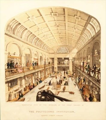 Innenansicht der Großen Galerie am Polytechnischen Institut, Regent Street, ca. 1838 (Farblithografie) von Thomas Goldsworth Dutton