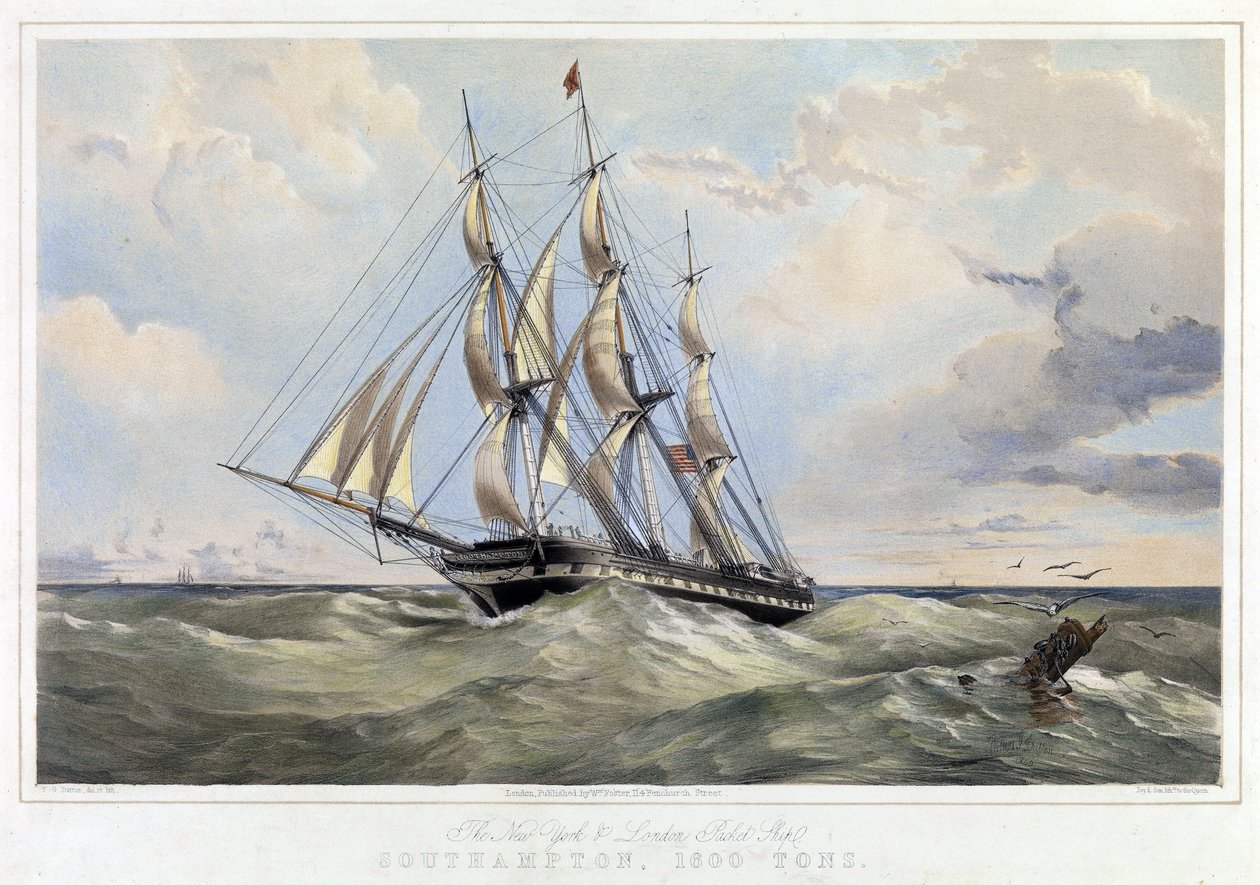 Das New York-Linienschiff (Vereinigte Staaten) London (England), Southampton (Kapazität 1600 Tonnen). Farblithographie von Thomas Goldsworth Dutton (1819-1891) von Thomas Goldsworth Dutton