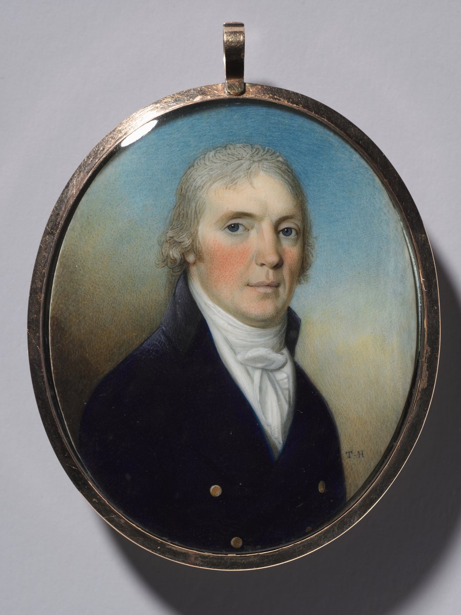 Paar Miniaturen: Porträt eines Mannes und Porträt einer Frau mit einer Miniatur, ca. 1780 von Thomas Hazlehurst