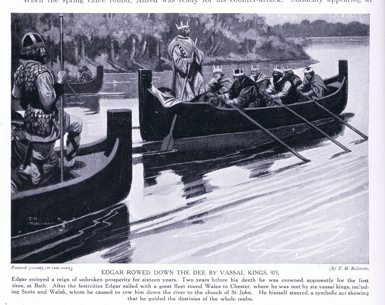 Edgar ruderte den Dee hinunter von Vasallenkönigen AD973 von Thomas Heath Robinson