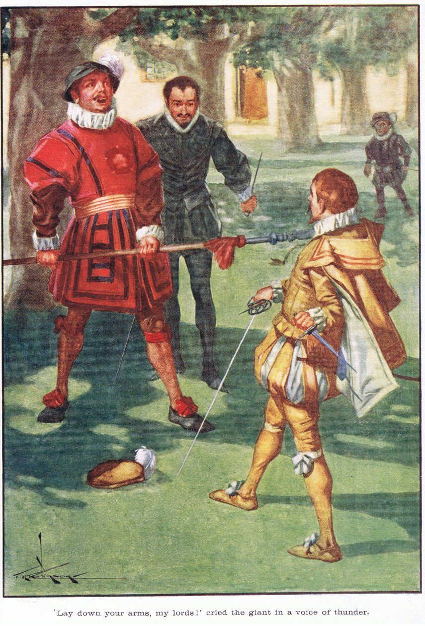 "Legt eure Waffen nieder, meine Herren!" rief der Riese mit donnernder Stimme von Thomas Heath Robinson
