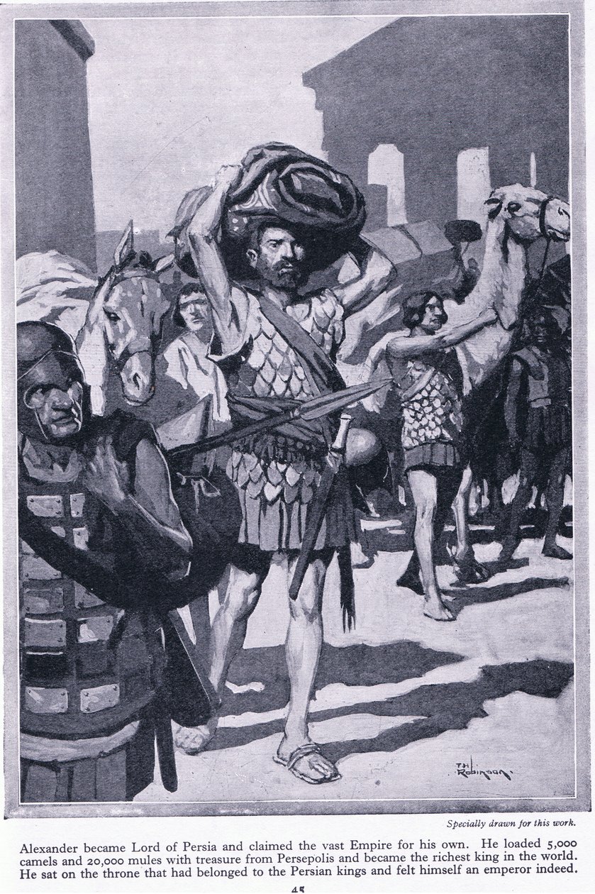 Plünderung einer Stadt voller Schätze: Alexander wurde Herrscher von Persien. Er lud alle Schätze von Persepolis auf, um sehr reich zu werden von Thomas Heath Robinson