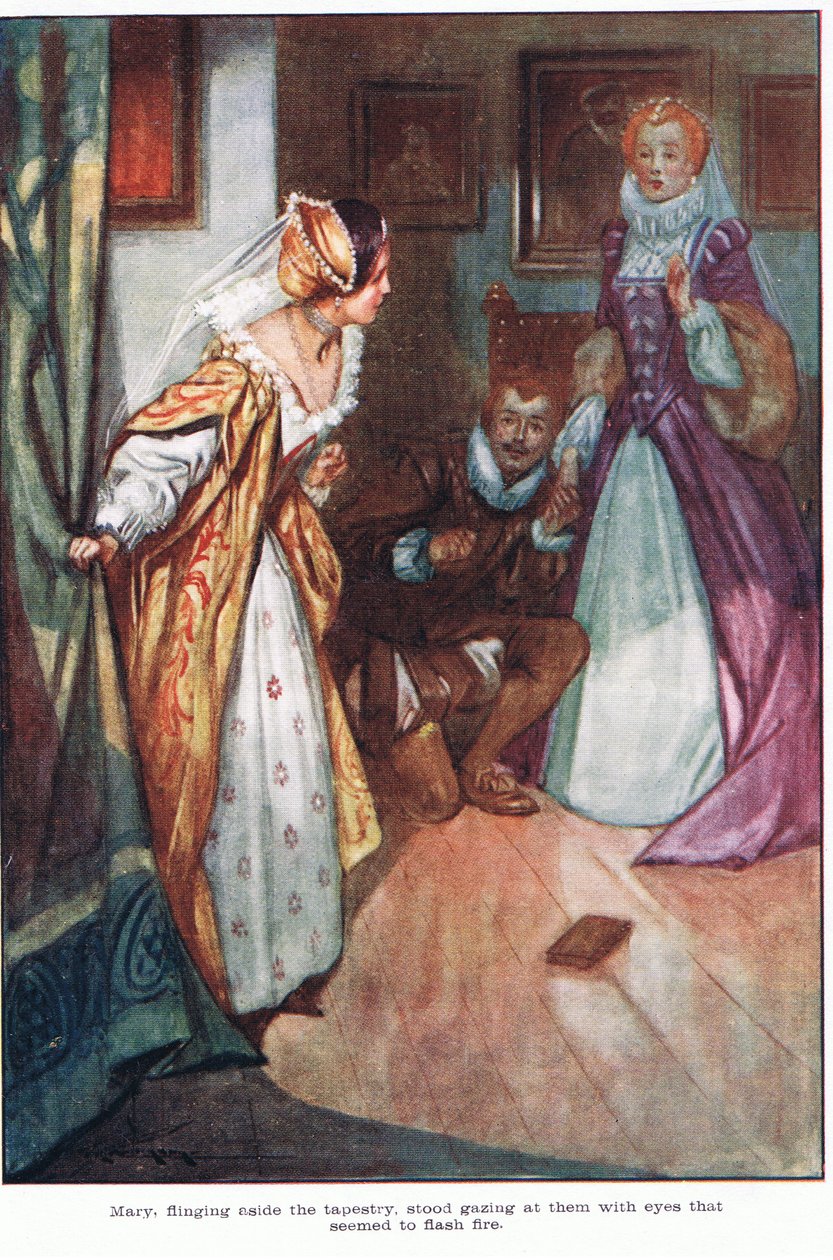 Maria, die den Wandteppich beiseite warf, stand da und starrte sie mit Augen an, die Feuer zu sprühen schienen von Thomas Heath Robinson