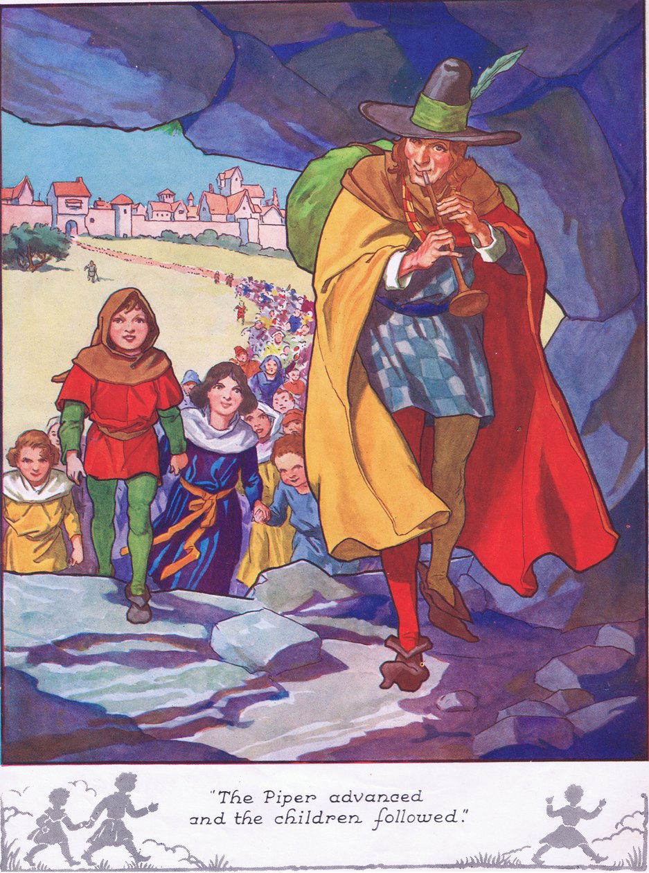 Der Pfeifer ging voran und die Kinder folgten von Thomas Heath Robinson