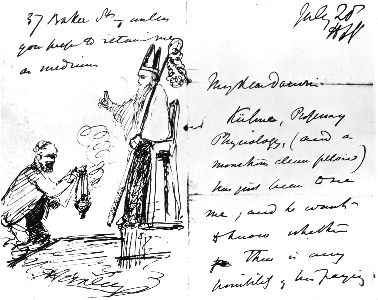 Ein Brief von Thomas Henry Huxley an Charles Darwin, mit einer Skizze von Darwin als Bischof oder Heiliger, 20. Juli 1868 von Thomas Henry Huxley