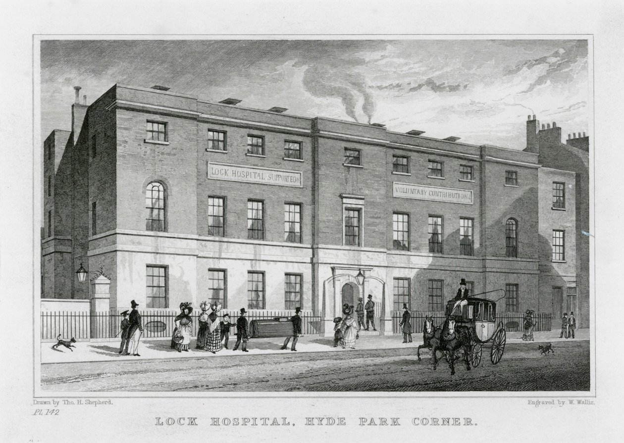 Lock Hospital, Hyde Park Hospital (Gravur) von Thomas Hosmer (after) Shepherd