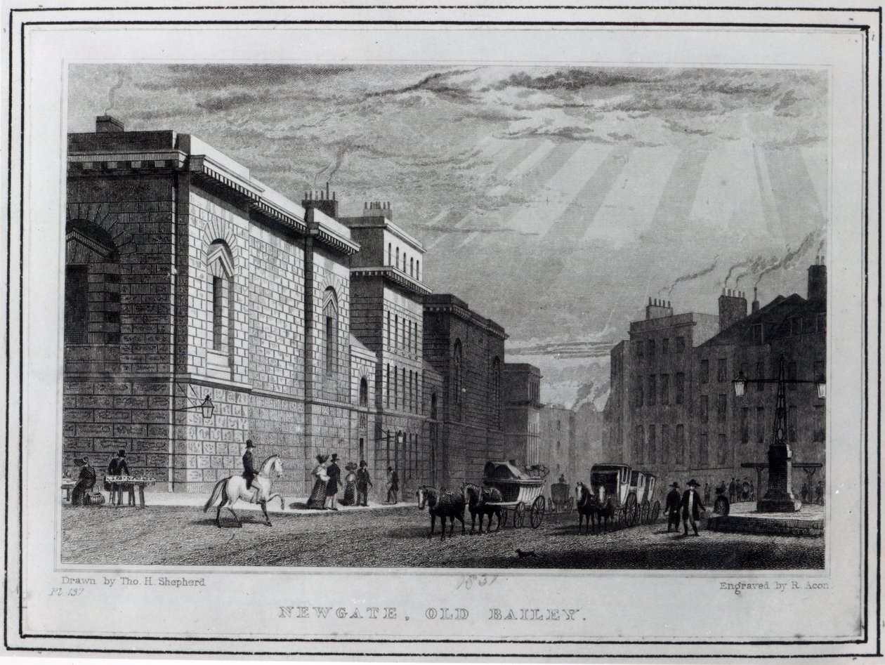 Newgate-Gefängnis und das Old Bailey, graviert von Robert Acon, 1831 von Thomas Hosmer Shepherd