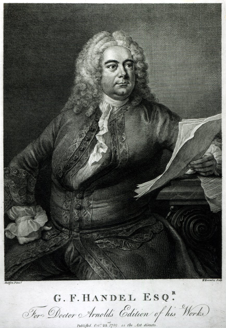George Frederick Handel (1685-1759), graviert von William Bromley (1769-1842), für Doctor Arnolds Ausgabe seiner (Handels) Werke, veröffentlicht 1789 von Thomas Hudson