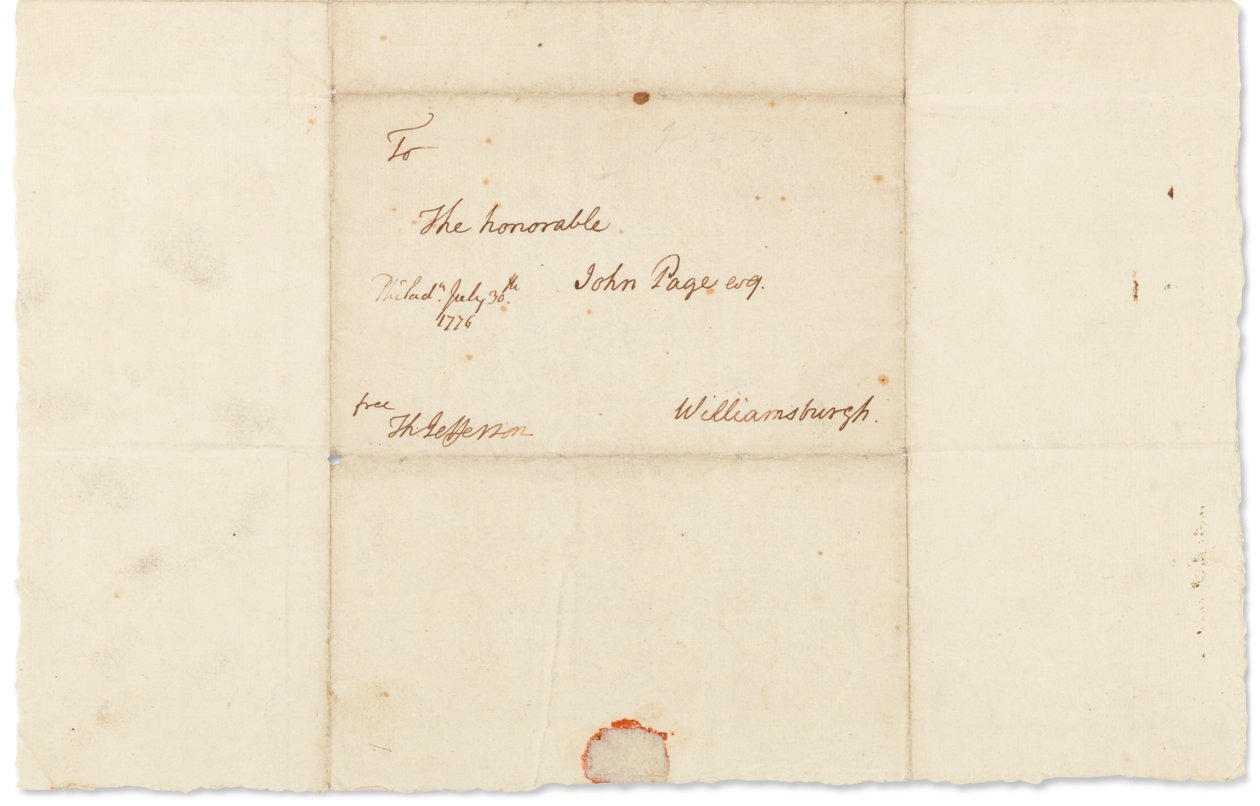 Autographenbrief an John Page, Philadelphia, 30. Juli 1776 von Thomas Jefferson