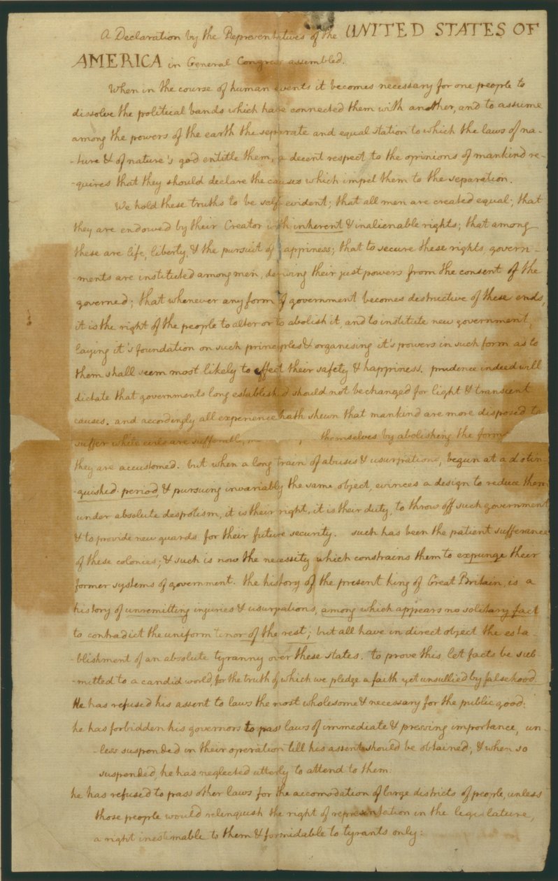 Entwurf der Unabhängigkeitserklärung, 4. Juli 1776 von Thomas Jefferson