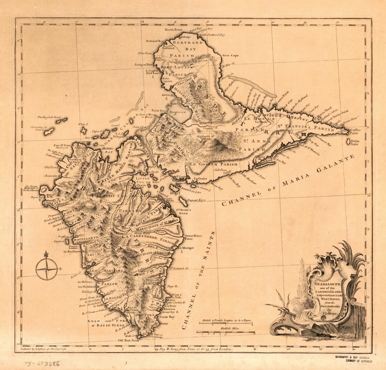 Guadeloupe, eine der Karibischen Inseln, die Frankreich in Westindien untersteht von Thomas Jefferys