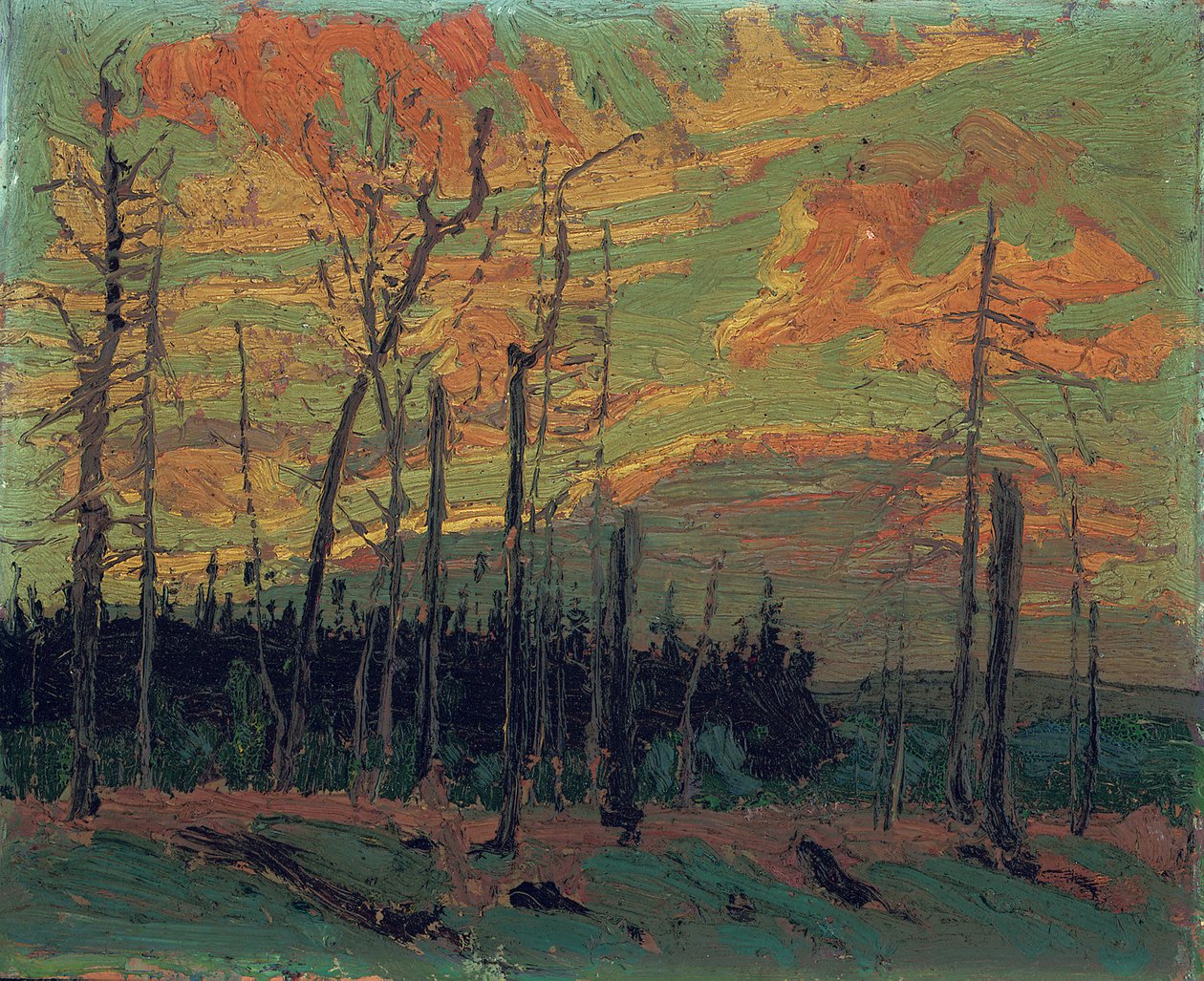 Verbranntes Land bei Sonnenuntergang, 1915 von Tom Thomson