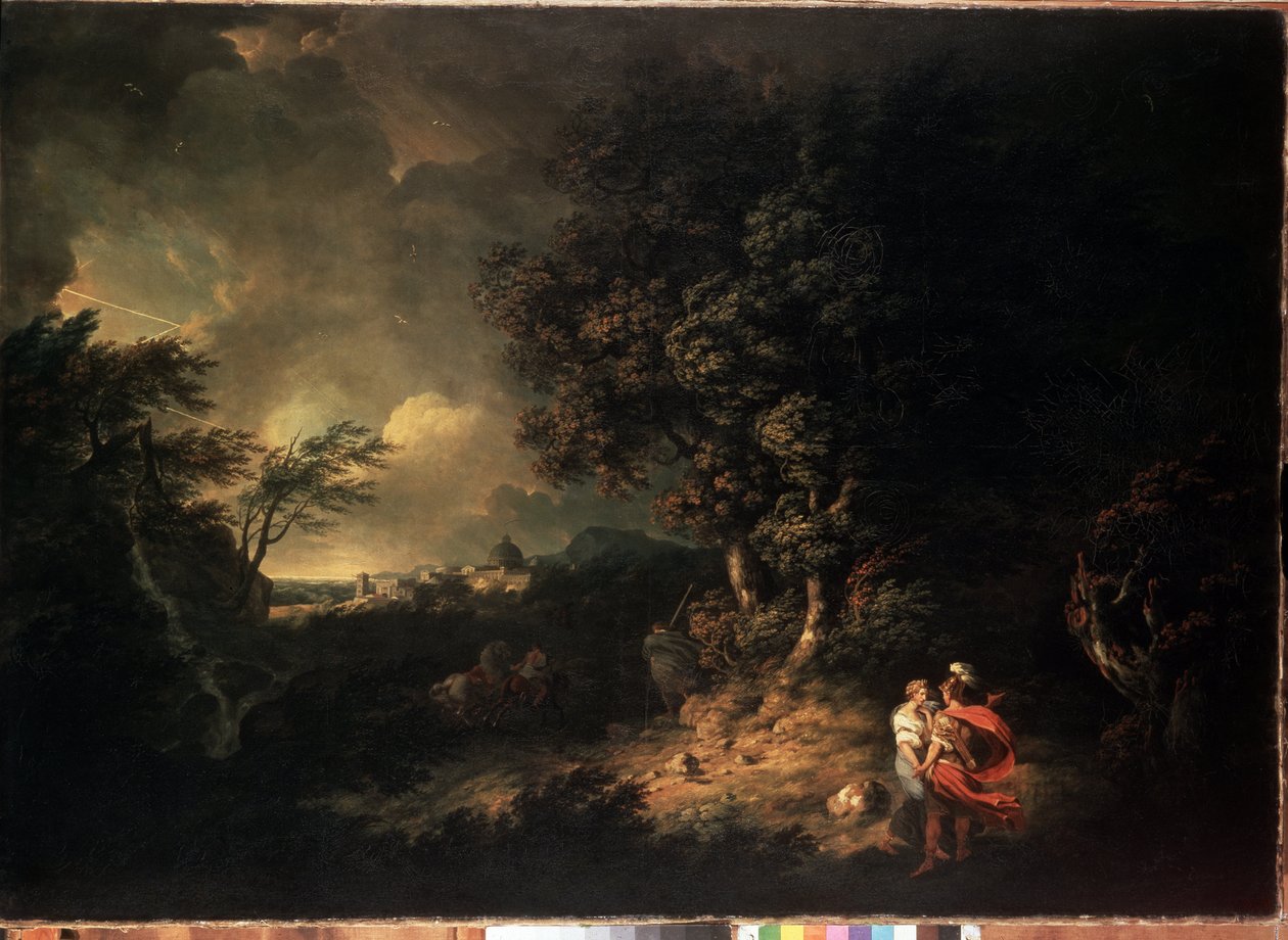 Landschaft mit Äneas und Dido (Illustration der Aeneis von Vergil) von Thomas Jones
