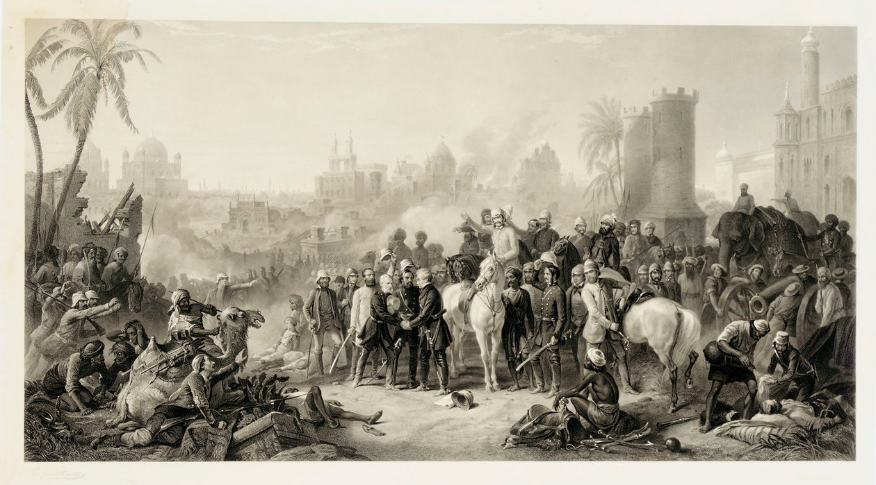 Die Befreiung von Lucknow und das triumphale Treffen von Havelock, Outram und Sir Colin Campbell, 1862 von Thomas Jones Barker