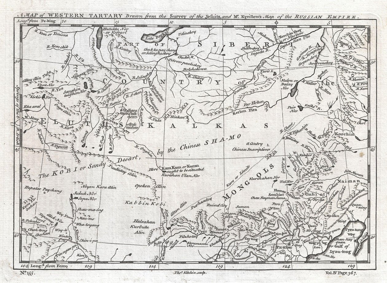 Eine Karte von Westtartarei, gezeichnet nach der Vermessung der Jesuiten und Mr. Kyrillows Karte des Russischen Reiches von Thomas Kitchin