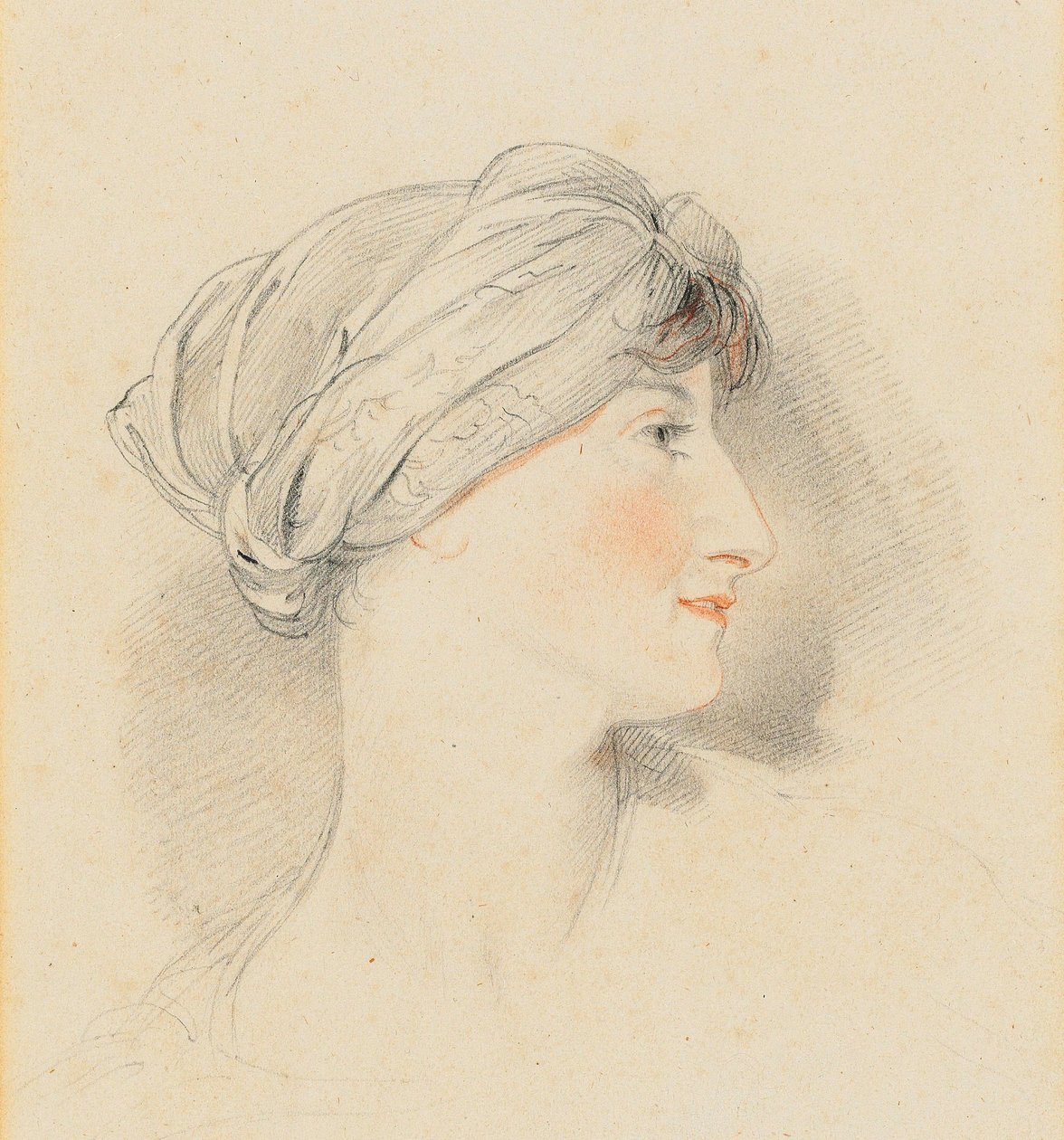 Porträtkopf von Mrs. Jens Wolff, im Profil nach rechts, einen Turban tragend von Thomas Lawrence