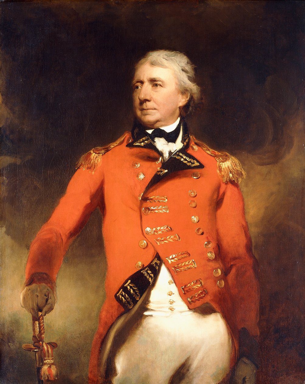 Porträt von General James Stuart, dreiviertel Länge, in roter Uniform mit goldener Verzierung von Thomas Lawrence