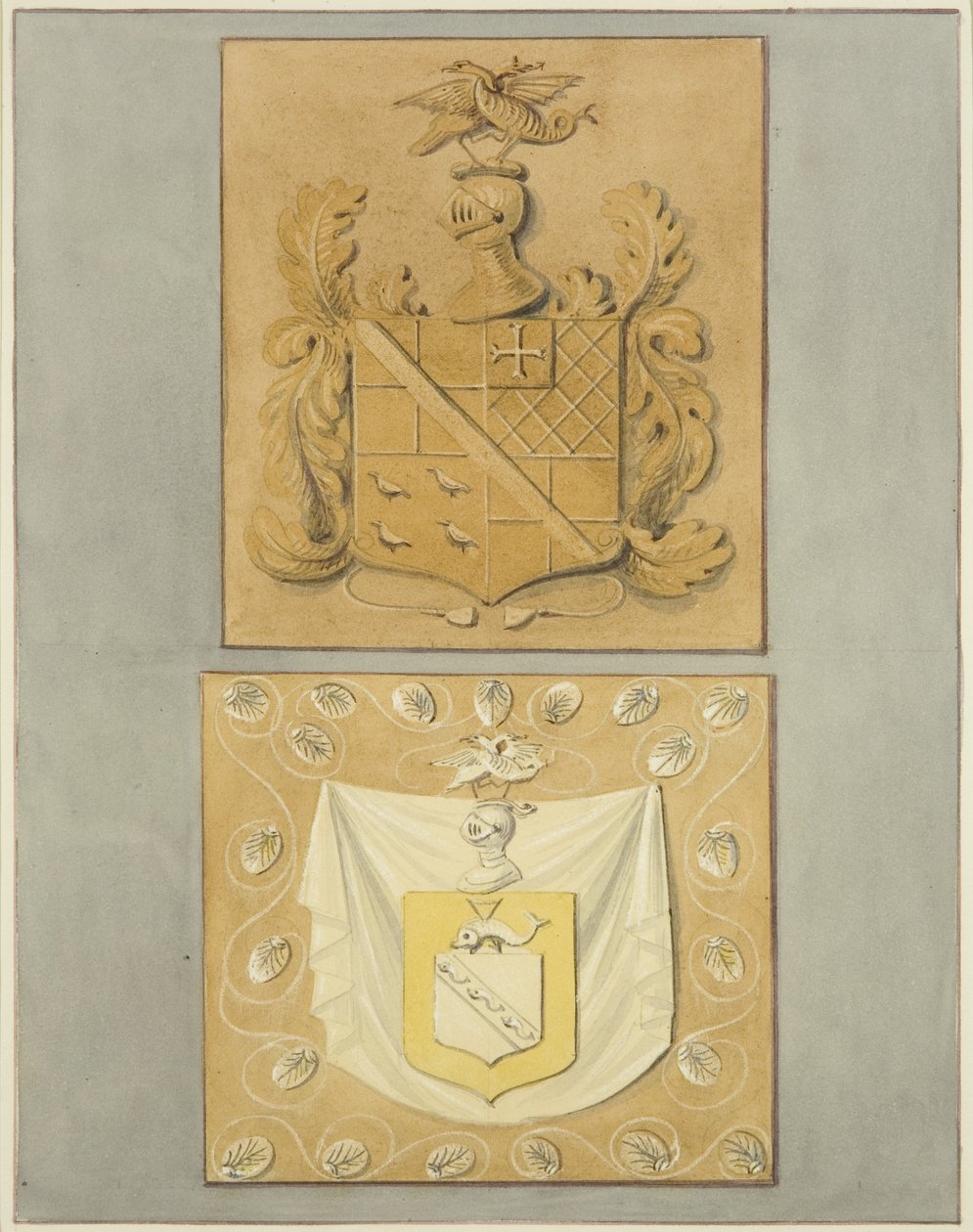 Wappen am Eingang des Langton Mansion, auf der Rückseite von Thomas Leeson the Elder Rowbotham