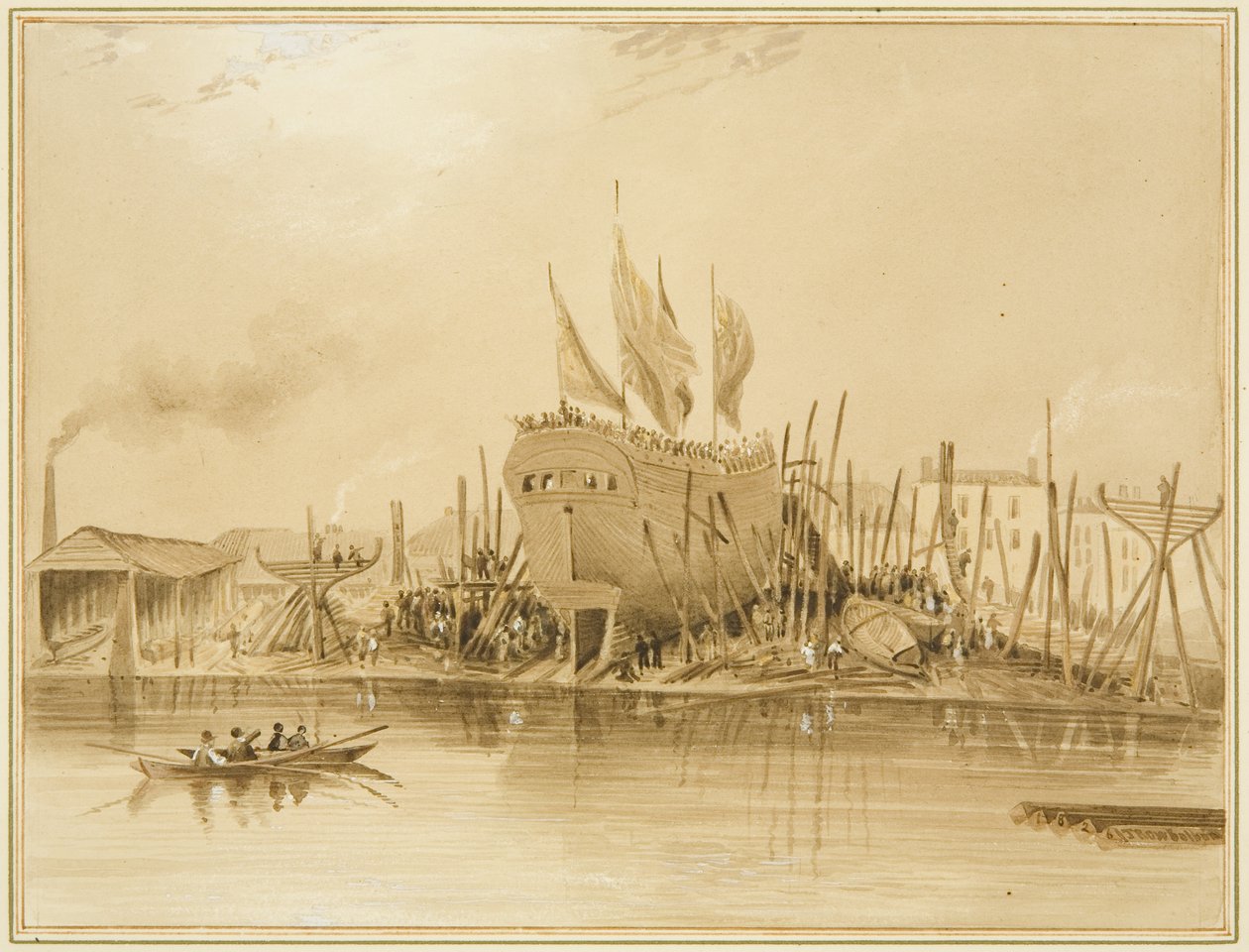Eastern Wapping Dock, Stapellauf der "Avon", 1826 von Thomas Leeson the Elder Rowbotham